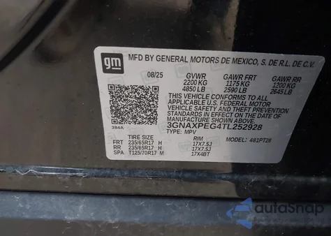 2026 Chevrolet Equinox Awd Lt from USA, damaged, VIN 3GNAXPEG4TL252928